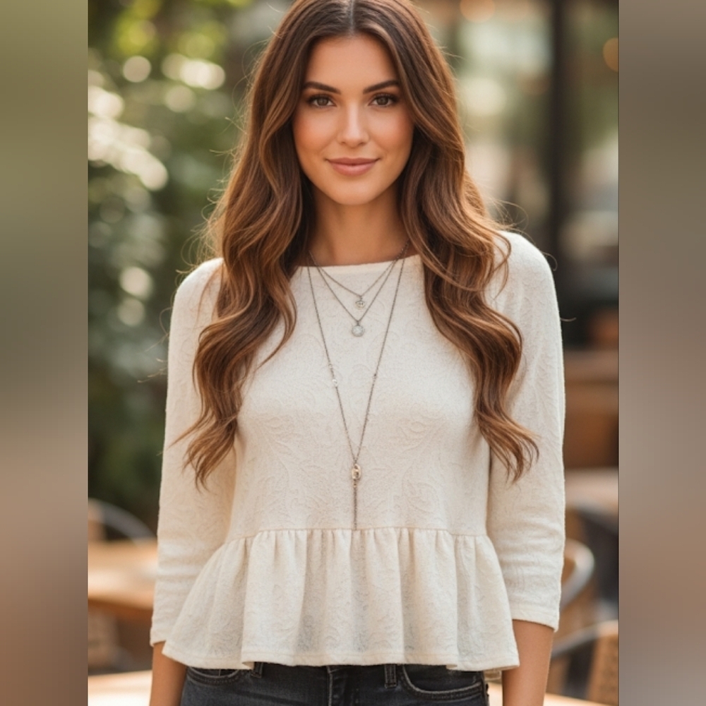 Free People ivory jacquard peplum top XS